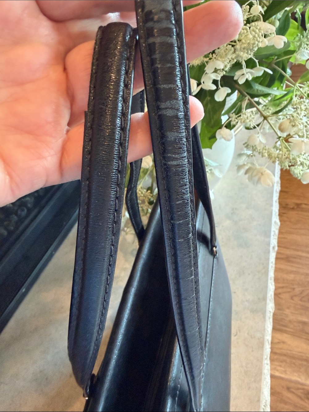 Tory Burch Black Leather Tote with tan Interior Trim - Picture 10 of 12